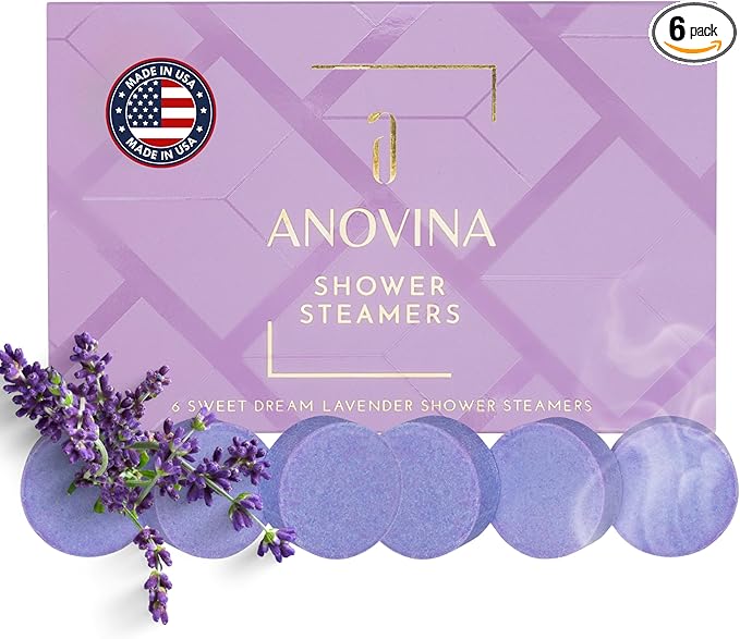 Anovina Lavender Shower Steamers USA Made – Calming Aromatherapy Shower Bombs – Relaxation & Self-Care – Lavender Gifts for Women and Calming Gifts for Women, Perfect for Home & Holiday Wellness