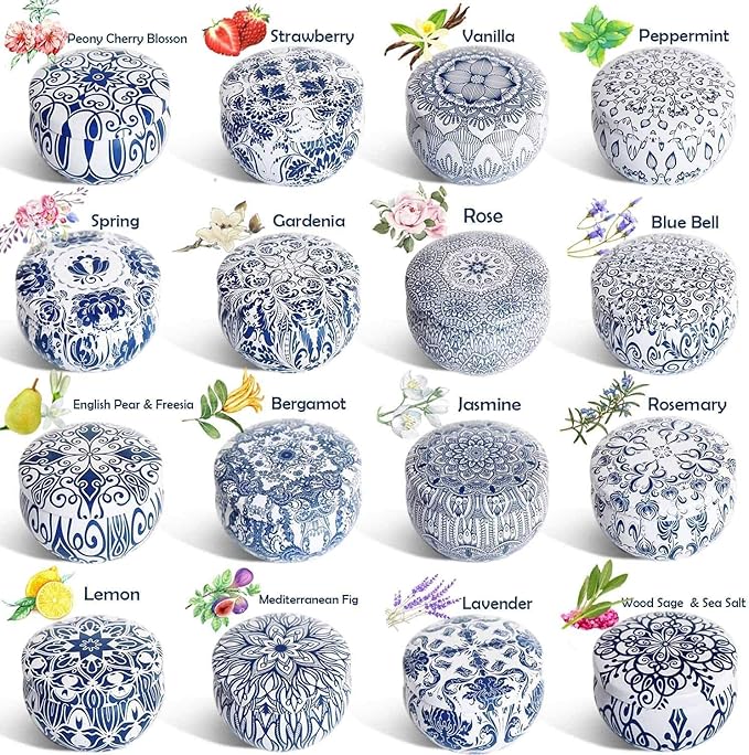 JHENG Set of 16 Small Scented Candles Soy Wax Aromatherapy Candles 2.5 OZ Portable Tin Candles with Lid, Relaxation Gifts Basket for Mother, Women, Friends and Coworkers