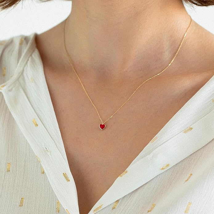 Dainty Gold Heart Necklace for Women - 14K Gold/Silver Plated Cute Heart Handmade Disc Circle Bee Choker Adjustable Necklace for Women Trendy Jewelry