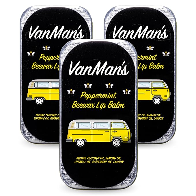Vanman’s - Handmade Peppermint Beeswax Lip Balm (3 Pack) - Peppermint Lip Balm with Rosemary, Almond and Coconut Oil - Bee Balm with Vitamin E - Ideal for Dry Lips - 2 oz