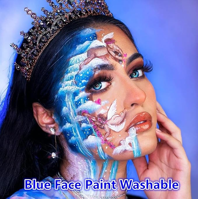 Go Ho 6 Colors Blue Face Body Paint,Cream Washable Formula Face Painting for Adults Children Halloween Cosplay,Body Paint FX Makeup Palette,Professional Face Paint Blue Makeup