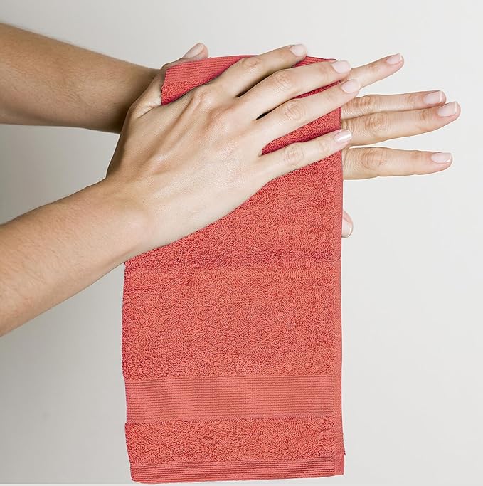 Softolle 100% Cotton Washcloths 24 Pack (12x12 Inches) Soft, Highly Absorbent Washcloth, Face Towels, Wash Cloths for Face, Ring Spun, Bulk Pack (Coral)