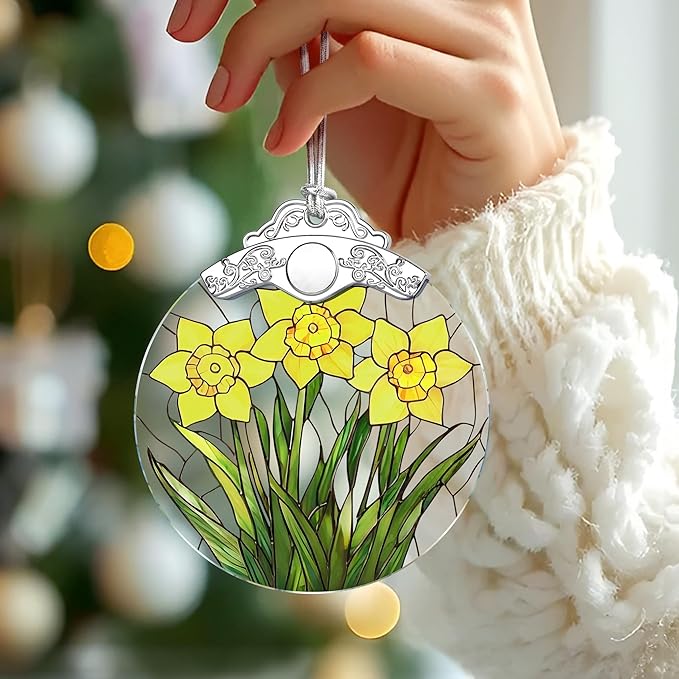 Christmas Ornaments: Stained Glass-Style March Birth Flower Ornament – Christmas Tree Decorations, Holiday Party Gifts, Mother's Day & Birthday Gifts for Women, Mom & Grandma | Birth Flower Gift