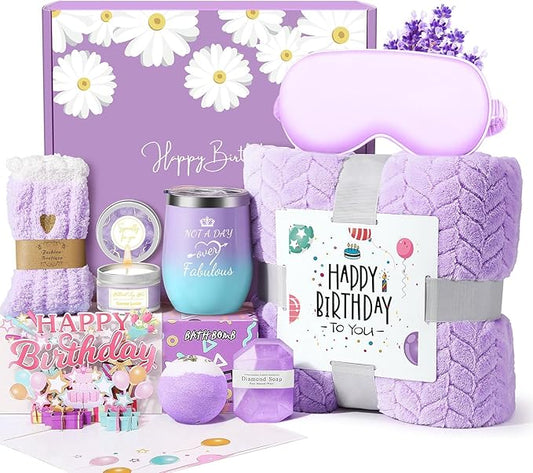 Birthday Gifts for Women Friendship, Happy Birthday Gift Basket for Mom Friend Sister Her Birthday Gift Unique, Luxury Self Care Gift Lavender Relaxing Spa Gifts Set with 3D Birthday Card for Women