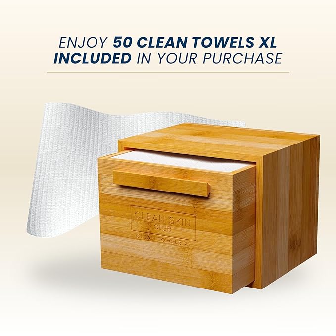 Clean Skin Club Luxe Bamboo box with Drawer + 50 XL Towels