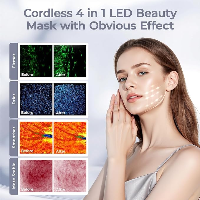 Red Light Therapy Mask for Face,Cordless LED Face Mask Light Therapy LED Silicone Mask for Home Working Travel Yoga Sleep