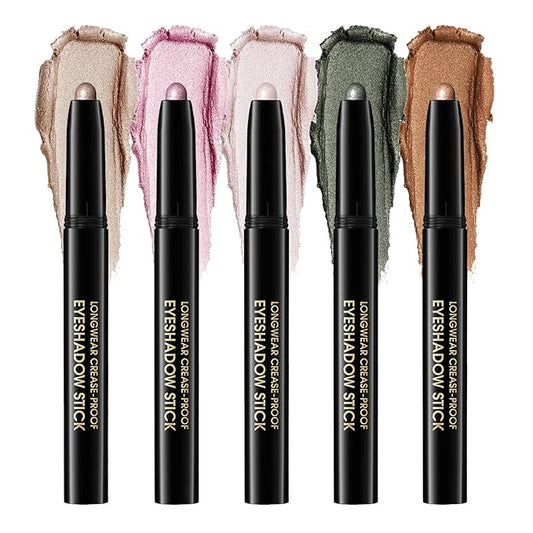 CHIFURE Eyeshadow Stick, Shimmer and Matte Cream Eye Shadow Brightener Sticks Eyeliner Pencil Crayon, Waterproof Long Lasting Eye Highlighter Stick Makeup,0.056 Oz (5PCS Shimmer)