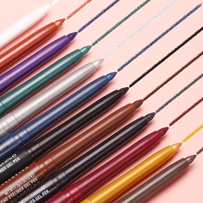 LANGMANNI 2Pcs Metal Colorful Eyeliner Pencil Set - Matte & Shimmer Eye Makeup,Smooth Use Long-Lasting & Waterproof Eyeliner Set(#02+11)
