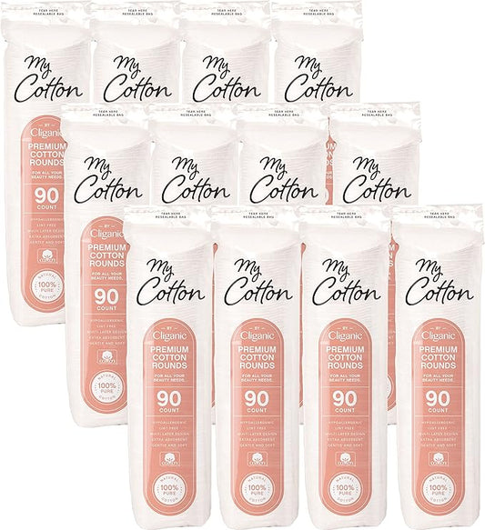 My Cotton Premium Rounds Bulk (1080 Count) | Makeup Remover Pads, Hypoallergenic, Lint-Free | 100% Pure Cotton