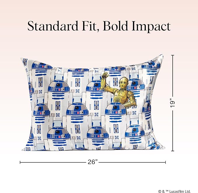 Kitsch x Star Wars R2-D2 & C-3PO Satin Pillowcase | Satin Pillowcase with Zipper, Better Than Silk Pillowcase | Frizz-Reducing Pillow Case for Hair & Skin Care, Cooling & Breathable - Standard