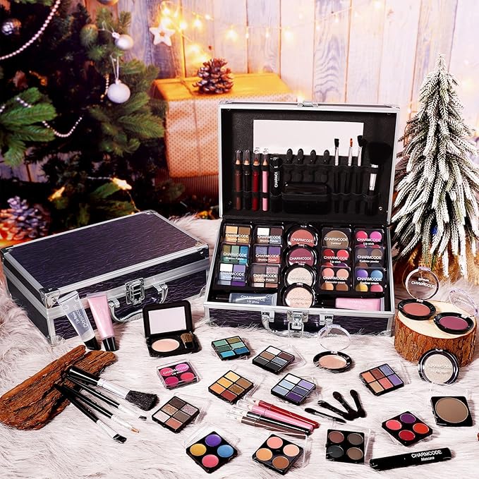 Makeup Kit for Teen Girls & Women Full Kit, Beauty Train Case with Starter Cosmetic Set, Make Up Christmas Gift Box with Eyeshadow,Lipgloss,Highlighter,Blush,Lip&Eye Pencils,Brush & More(Purple)