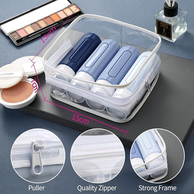 16 Pack Travel Bottles Set for Toiletries, Leakproof Travel Containers for Toiletries TSA Approved Silicone Travel Accessories Squeezable Refillable 3oz for Shampoo Conditioner Lotion Blue