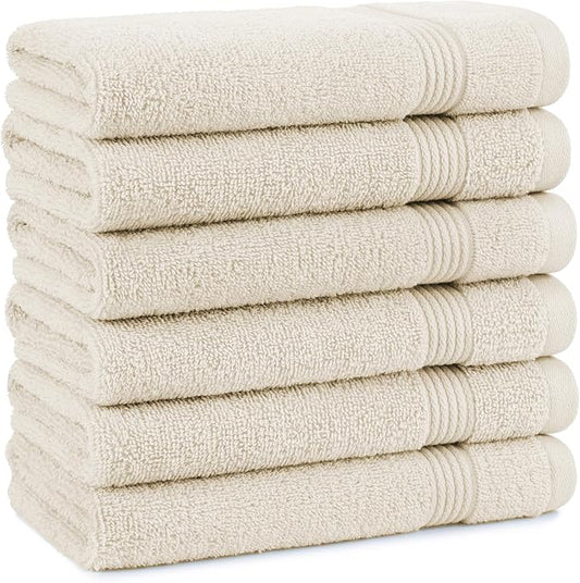 Arkwright Bathroom Hand Towels Set of 6 - Super Soft 100% Cotton, 600 GSM Quick Dry & Absorbent, Luxury Bath Essentials for Hotels, Spa, Hosts, and Vacation Rentals, Alabaster Ivory