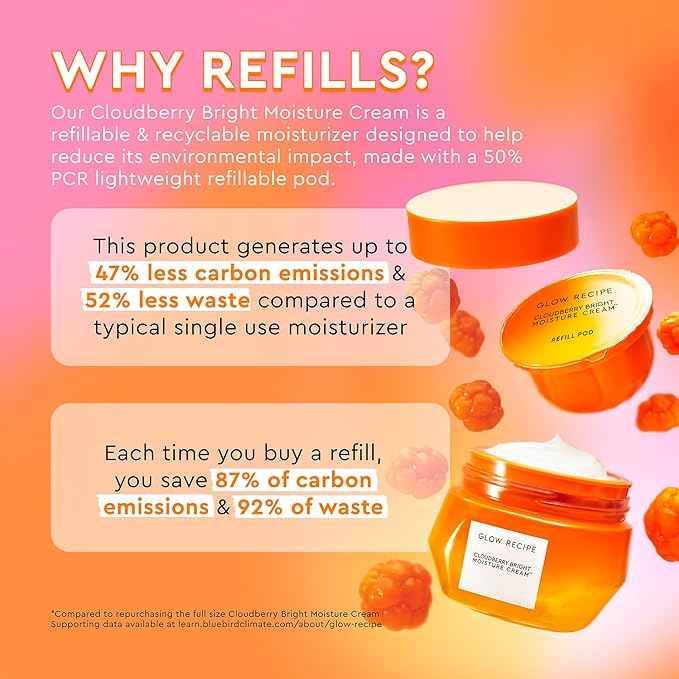 Glow Recipe Cloudberry Bright Cream Refill Pod – Ultra Moisturizing Korean Face Cream for Women with CoQ10, Multi Peptides & Vitamin C to Brighten, Repair Skin Barrier & Even Skin Tone (50 ml)