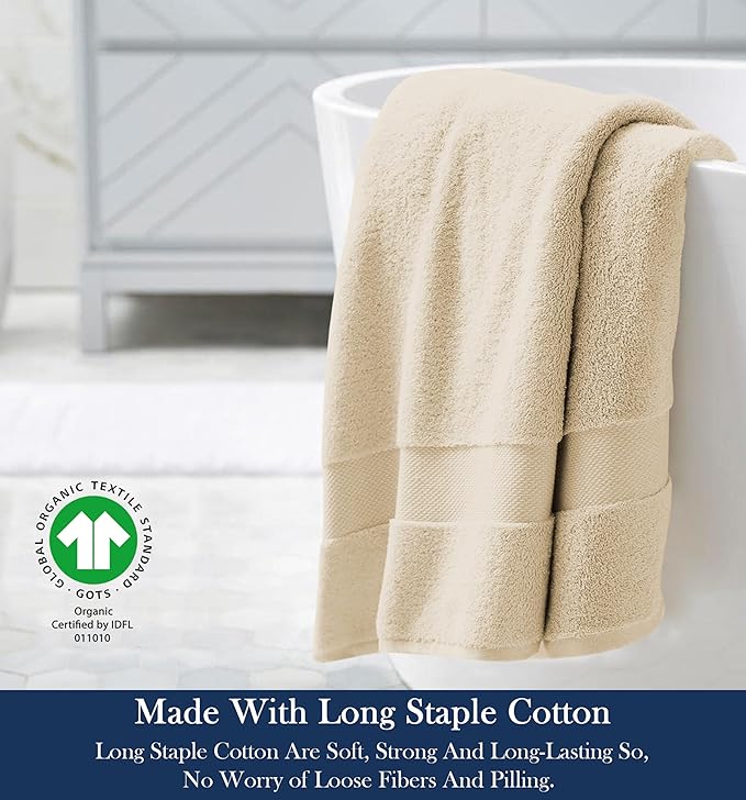Delara Organic Cotton Luxuriously Plush Bath Sheet Pack of 4 | GOTS & OEKO-TEX Certified | Premium Hotel Quality Towels | Feather Touch Technology|650 GSM Long Staple|Soft, Quick Dry & Ultra-Absorbent