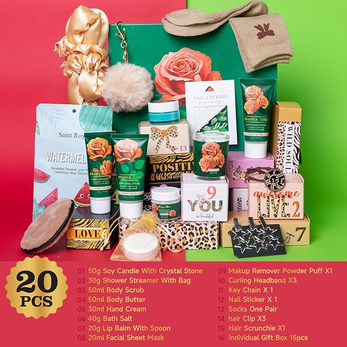 Mother's Day Gifts for Mom Pamper Time Holiday Beauty spa kit, Surprise Gift box spa for Teen Girls, 20 PCS Gifts Basket Beauty Advent Calendar Gifts for Women Holiday Kit Surprise Bath & Body Box