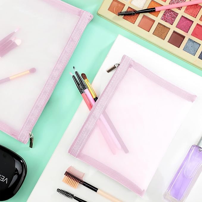 6 Pieces Mesh Makeup Bags Mesh Cosmetic Bag Portable Travel Organizing Zipper Pouch Toiletries Makeup Pouches for Home Office Travel Accessories