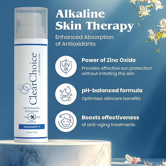 Clear Choice Sport Shield Extreme SPF 55 - Alkaline Skin Therapy Sunscreen, Non-Comedogenic, Anti-Aging Protection with Zinc Oxide & Antioxidants, For All Skin Types, Rosacea & Daily Use