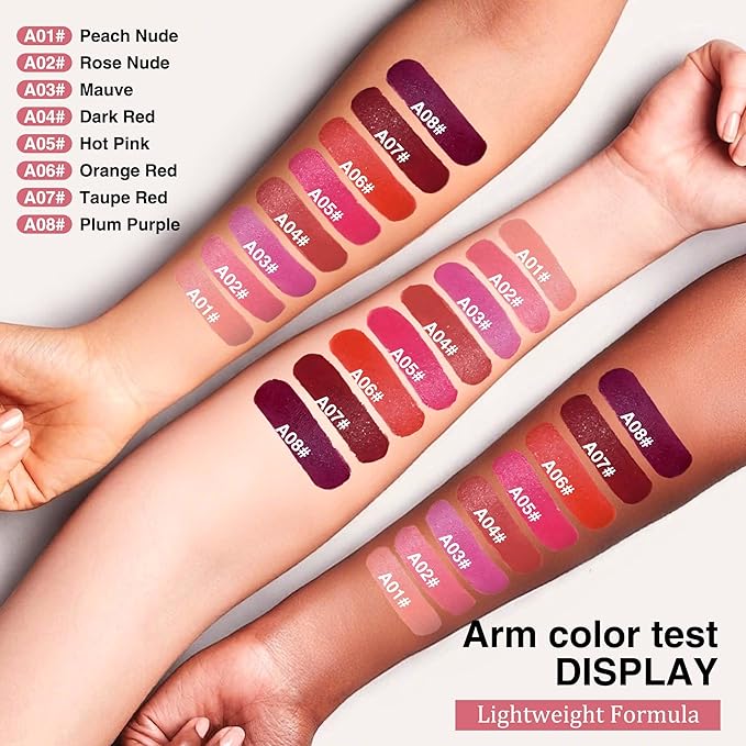 Plum Purple Matte Lipstick，Creamy Silky Matte+Lipsticks，Hydrating Balm-in-Lipstick，Velvety Finish for Women Daily Lip Makeup，High-pigment Formula，Easy to use and color，Vegan & Cruelty-Free 08#