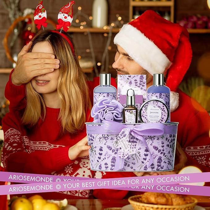 Bath Gift Baskets for Women, Lavender Relaxing Spa Gifts, Bath Spa Gift Basket for Women, Self Care Gifts, Care Package, Home Spa Products, Birthday Gifts , Gifts for her