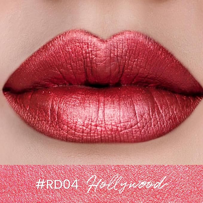 FOCALLURE Metallic Liquid Lipstick,Non Stick Cup Lip Gloss,High Impact Lip Color with Transfer-proof Wear,Long Lasting & Waterproof Lipstick Makeup for Women,RD04 HOLLYWOOD