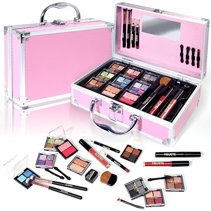 Makeup Starter Set, Beginner Cosmetics Kit, Full Train Case, Eyeshadow, Blusher, Contour, Eyebrow Powder