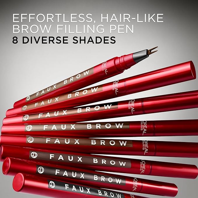 L'Oreal Paris Faux Brow, Hair-Like, Filling Eyebrow Pen with Double-Brush Tip, Fast & Precise Eyebrow Makeup, Brunette, 0.04 Fl Oz