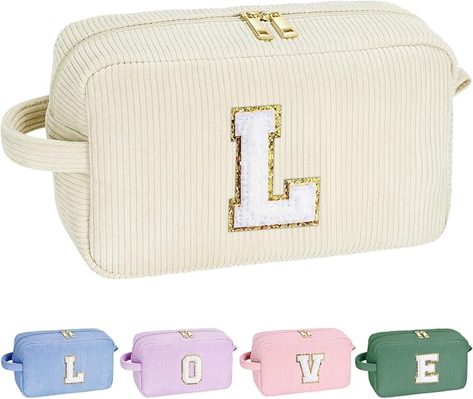 YOOLIFE Teen Girl Gifts Trendy Stuff - Birthday Gifts for Teen Girls Bridesmaid Proposal Gifts Bride Gifts Toiletry Bag Letter Makeup Bags Skincare Bag Granddaughter Sister Gifts White Letter L