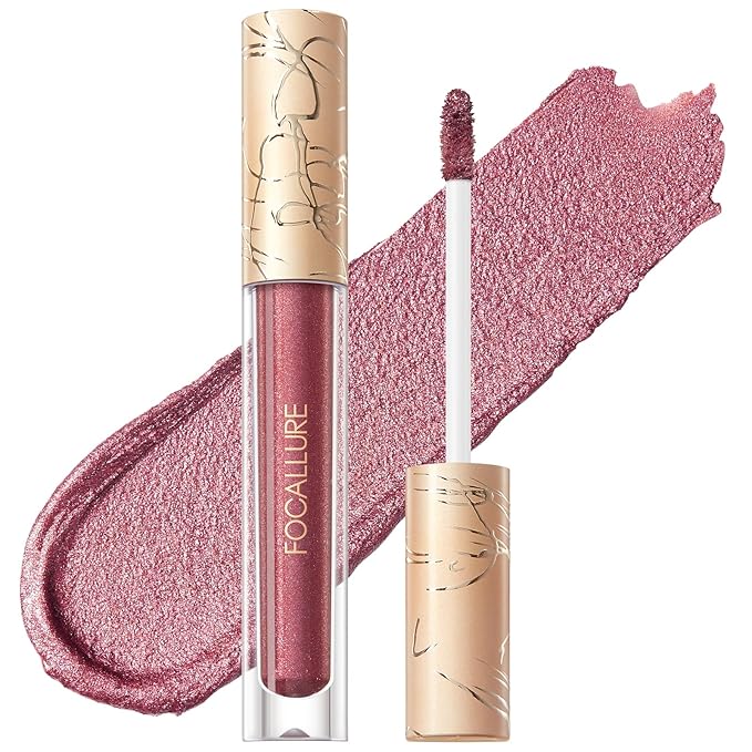 FOCALLURE Metallic Liquid Lipstick,Non Stick Cup Lip Gloss,High Impact Lip Color with Transfer-proof Wear,Long Lasting & Waterproof Lipstick Makeup for Women,Love Galore