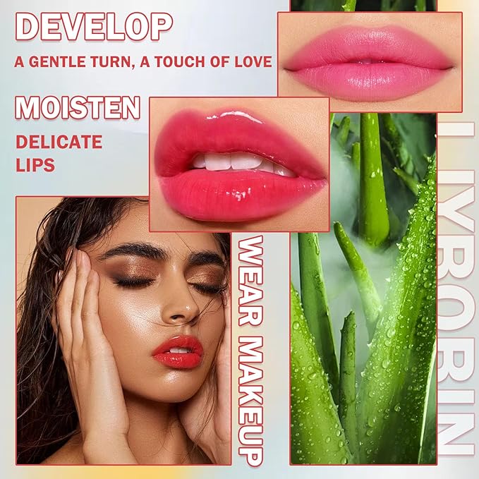 3PCS Aloe Vera Color Changing Lipstick Set,Magic Jelly Lipstick Long Lasting Highly Pigmented Color Change Lip Gloss,Waterproof Lips Moisturizer Non-Sticky Cup Tinted Lip Balm Stain Makeup Set