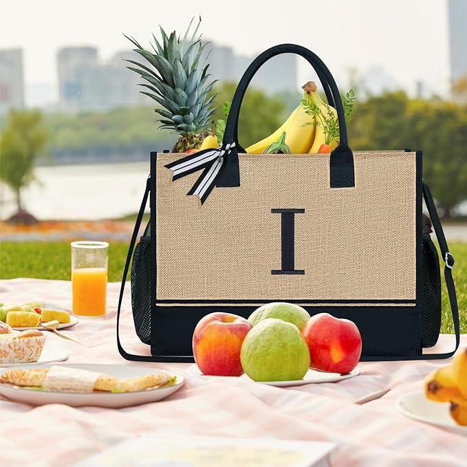 TOPDesign Personalized Initial Canvas Tote Bag, for Wedding, Birthday, Beach, Perfect Gifts for Women, Mom, Teachers, Friends