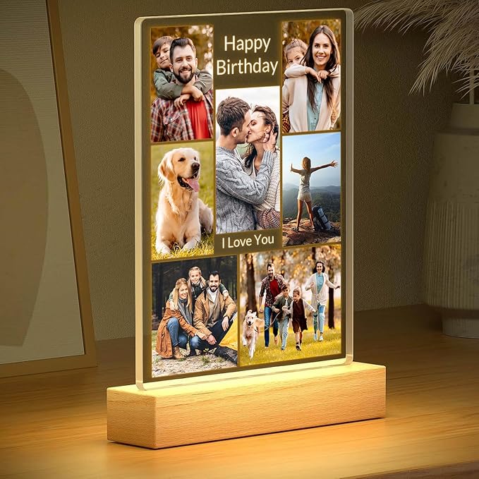 Personalized Christmas Birthday Gifts for Women, Custom Picture Frames with Photo, Customized Photo Frame with Night Light, Customizable Picture Frame, Personalized Photo Gifts for Her & Him