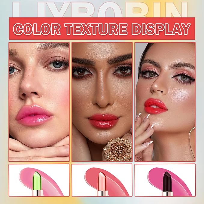 3PCS Aloe Vera Color Changing Lipstick Set,Magic Jelly Lipstick Long Lasting Highly Pigmented Color Change Lip Gloss,Waterproof Lips Moisturizer Non-Sticky Cup Tinted Lip Balm Stain Makeup Set