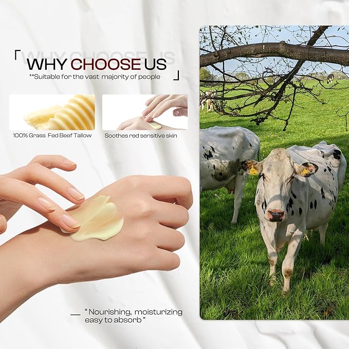 Beef Tallow for Skin: Organic Grass-Fed Tallow and Honey Balm Whipped Beef Tallow Skin Balm - Deep Nourishing Tallow Face Moisturizer for All Skin Types