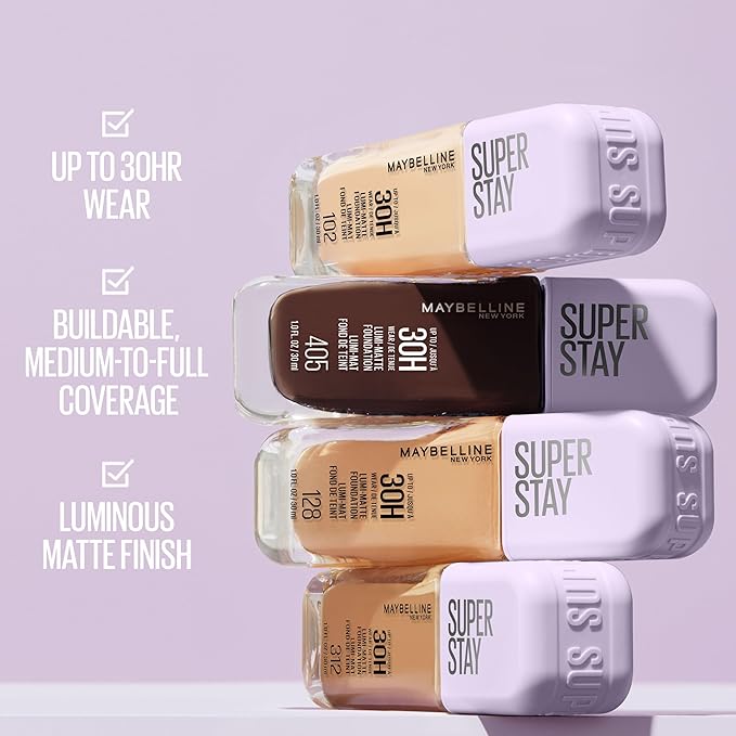 Maybelline Super Stay Lumi-Matte Foundation, Lightweight and Buildable Full Coverage Foundation Makeup For Up To 30HR Wear, 370, 1 Count