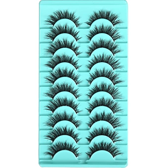 Lashes False Eyelashes Cat Eye Lashes Wispy Fake Mink Lashes Natural Lash 10 Pairs Fake Eyelash Fluffy Lashes Strips Eye Lashes Pack Short Cateye Lashes (Flare Cateye | 7-14mm)