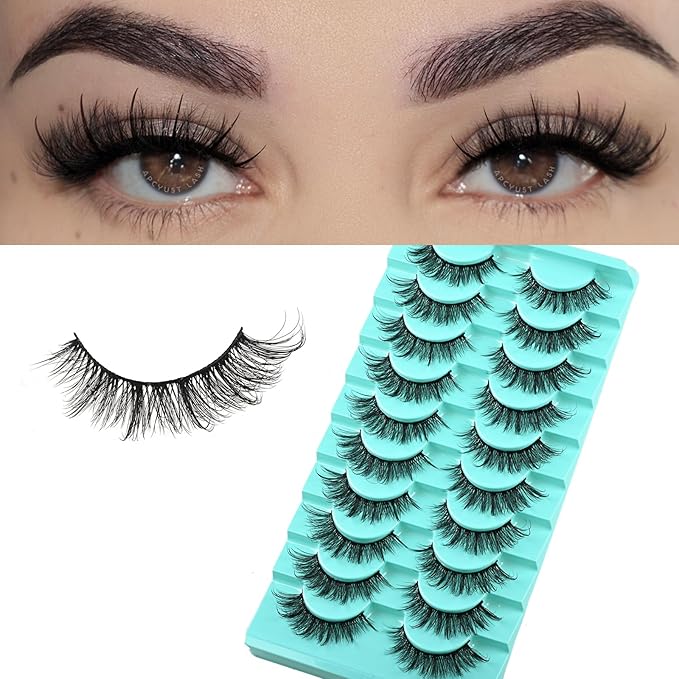 Mink Lashes Wispy Eyelashes Natural Fake Lash Pack Fluffy Lashes False Short Strips Eyelash 3D Cat Eye Pestañas Cluster Set that Looks Like Extensions for Daily Makeup (Hybrid+Wispy Lash)