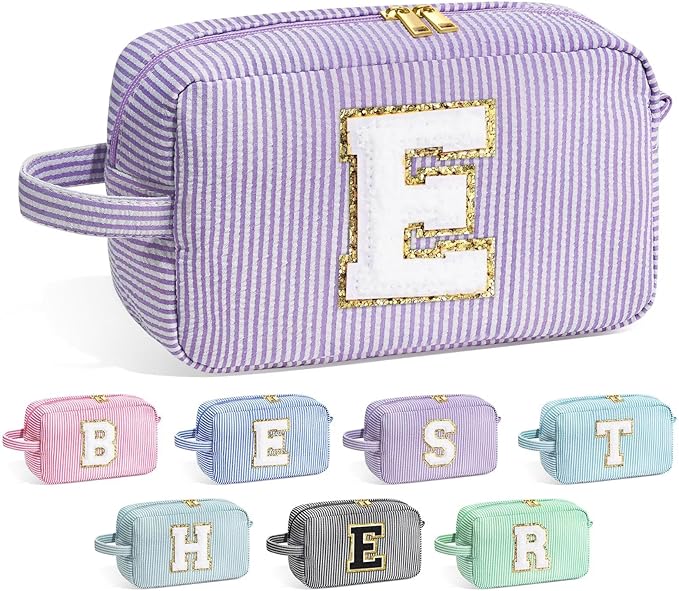 YOOLIFE Birthday Gifts for 4 5 6 7 8 9 10 11 12 13 14 15 16 Year Old Girl Gifts, Purple Gifts for Women Teen Girls Kids Her Daughter, Monogram Initial Girls Makeup Bag, Letter E