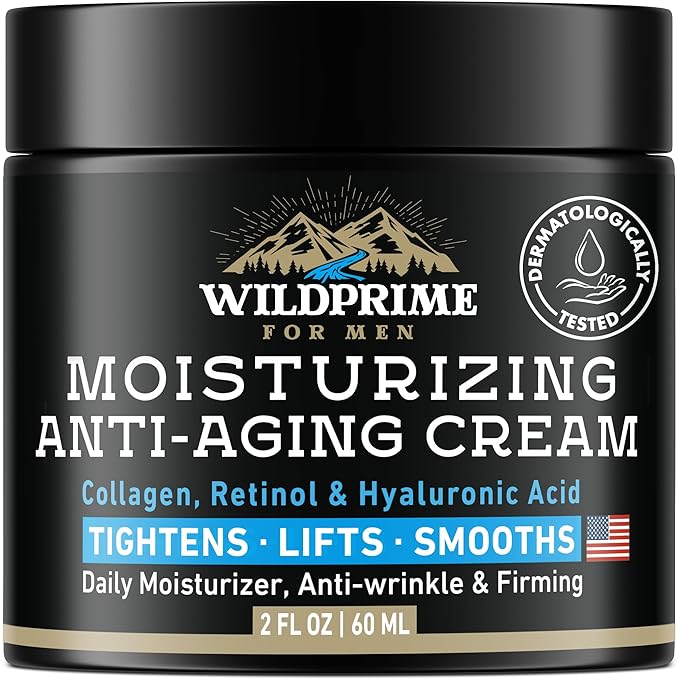 Men's Face Moisturizer Cream - Anti Aging & Wrinkle - Made in USA - Collagen, Hyaluronic Acid, Retinol, Vitamins E & A, Avocado Oil - After Shave - Age Facial Skin Care, Day & Night Moisturizing, 2 oz