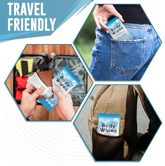 XL Adult Body Wipes – Hypoallergenic No Rinse Bath Wipes with Aloe & Vitamin E, Extra Thick Rinse-Free Shower Alternative for Incontinence, Elderly Care, Camping & Travel 4 Packs + 18 Singles