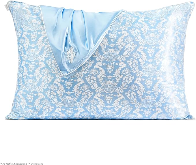 Kitsch x Bridgerton Satin Pillowcase with Zipper for Hair Skin, Softer Than Silk Pillow Cases, Wrinkle-Free, Cooling Satin Pillow Covers, Bridgerton - Toile De Blue, Standard Size (19"x26")