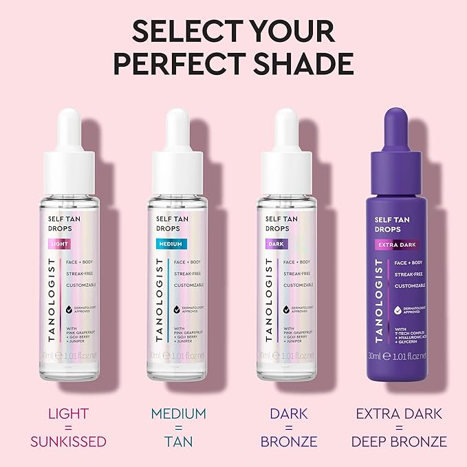 Tanologist Self-Tan Drops- Medium, Bronzing Serum, Customizable Face & Body Self Tanner For Moisturizer, Gradual Tanning Drops for Natural Glow, Streak-Free Vegan Formula, 1.01 fl oz