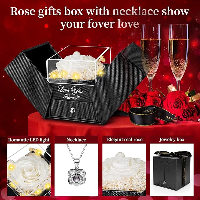 Preserved White Real Rose -Eternal Flowers Rose Birthday Gifts for Her Mom Wife Girlfriend Grandma on Valentines Mothers Day Christmas Anniversary Romantic- White