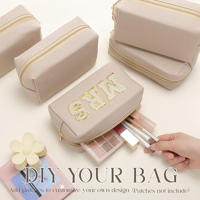 Kigeli 15 Pcs Aesthetic Makeup Bags PU Leather Cosmetic Pouches Waterproof Plain Toiletry Bags Makeup Pouches Bulk for Women Party Gift Travel Storage Organizer (Nude Color)