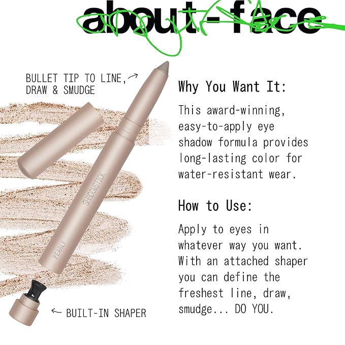 about-face Shadowstick – Long-Wear Cream Eyeshadow Stick – Matte & Pearly Finishes – Vegan, Cruelty-Free, Clean Beauty – 0.049 oz (Lotus Leaf- Pearly Champagne)