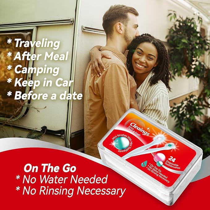 cleaings® Mini Brushes-Disposable Toothbrushes with Toothpaste and Pick for Work or Travel, 24 Count (Mixed Flavor（Pack of 1）)