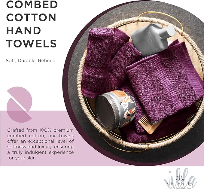 100% Cotton Hand Towel Set of 4, (16 x 28 inches) Sustainable, Soft, Highly Absorbent, Quick Drying, Combed Cotton Hand Towels Pack of 4 Ideal for Hotels, Spa, Bathroom, Dorm, Burgandy
