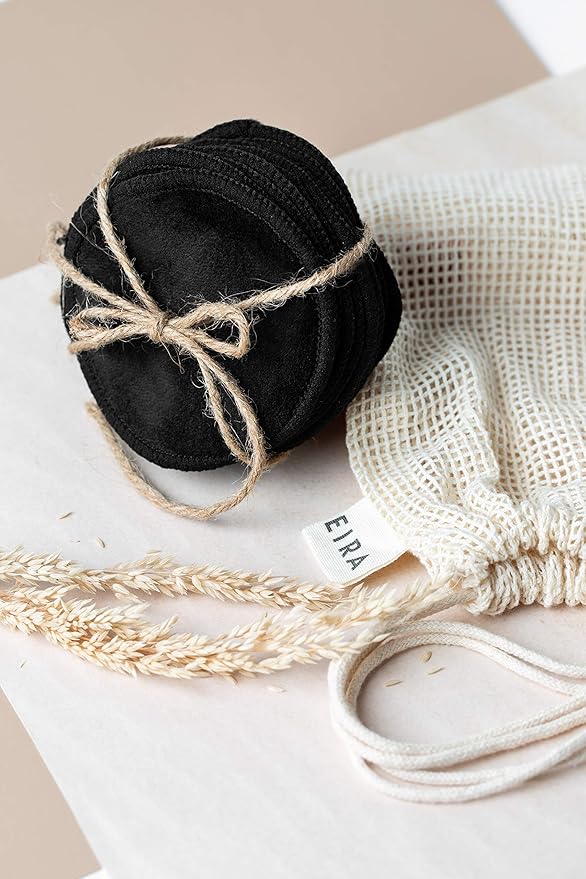 EIRA's Washable Makeup Remover Pads - Black Bamboo Reusable Cotton Rounds with Wooden Holder. Makeup Remover Cloths - Eco-Friendly - Zero Waste Reusable Makeup Remover Pads Set