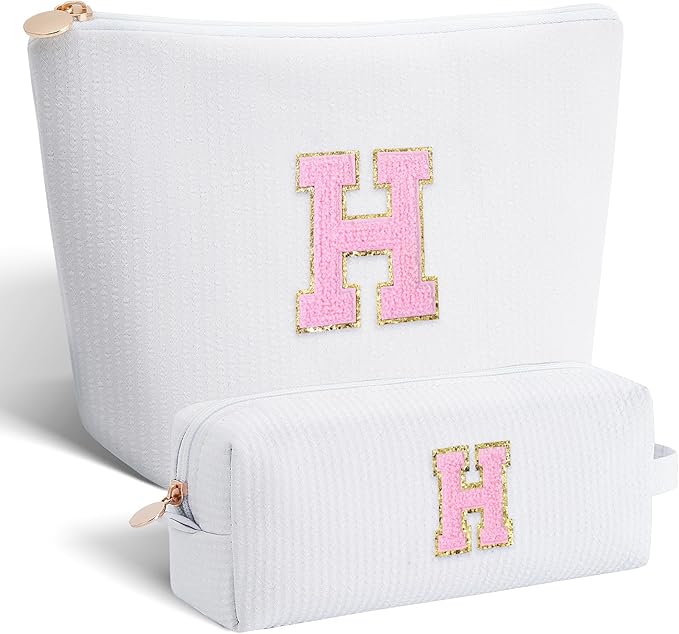 Monogrammed Gifts for Women - Cosmetic Bag for Teen,Initial Cute Makeup Bag Set for Women,Trendy Pouch for Niece Sister Friend Female Her,Birthday Gifts for Daughter - White,H