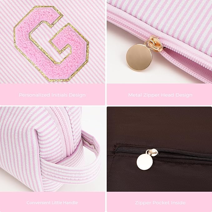 Personalized Makeup Bag for Women Girls - Fashion Cosmetic Bag Trendy Travel Toiletry Bag with Initials Letter - Teen Gifts - Pink,G